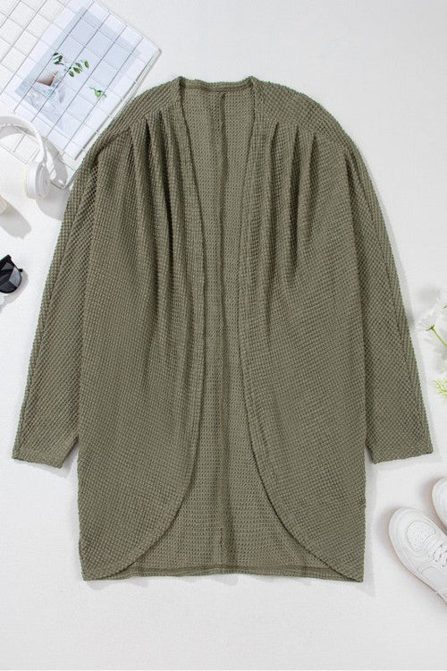 Knit Drop Shoulder Open Front Plus Size Cardigan