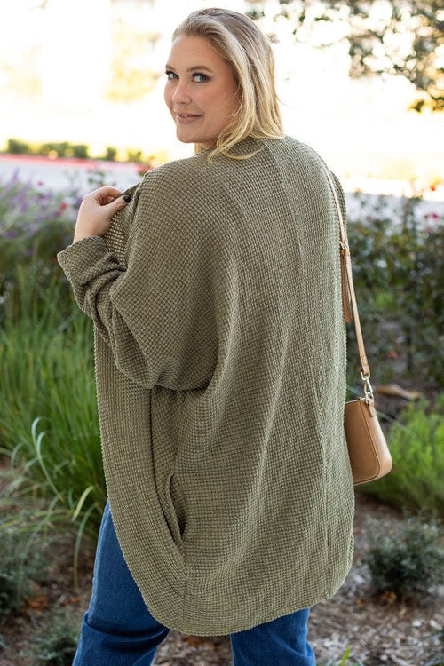 Knit Drop Shoulder Open Front Plus Size Cardigan