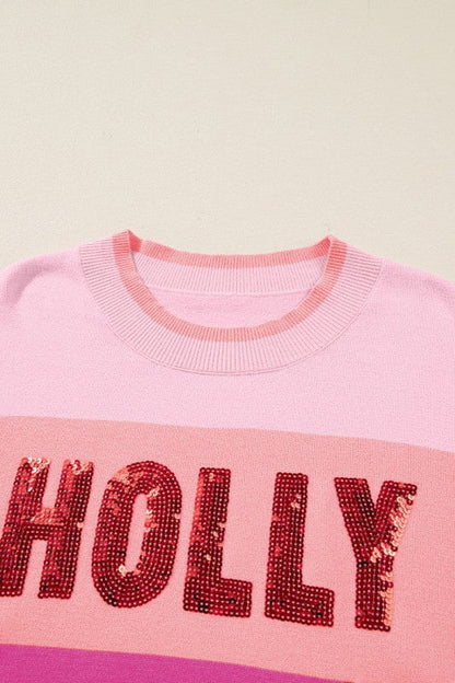 Christmas HOLLY JOLLY Sequin Colorblock Crewneck S