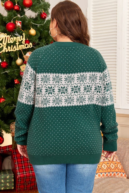 Plus Size Christmas Snowflake Crewneck Sweater