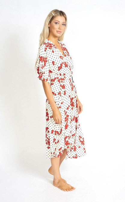 Cherry and  Polka Dot Wrap Style Dress